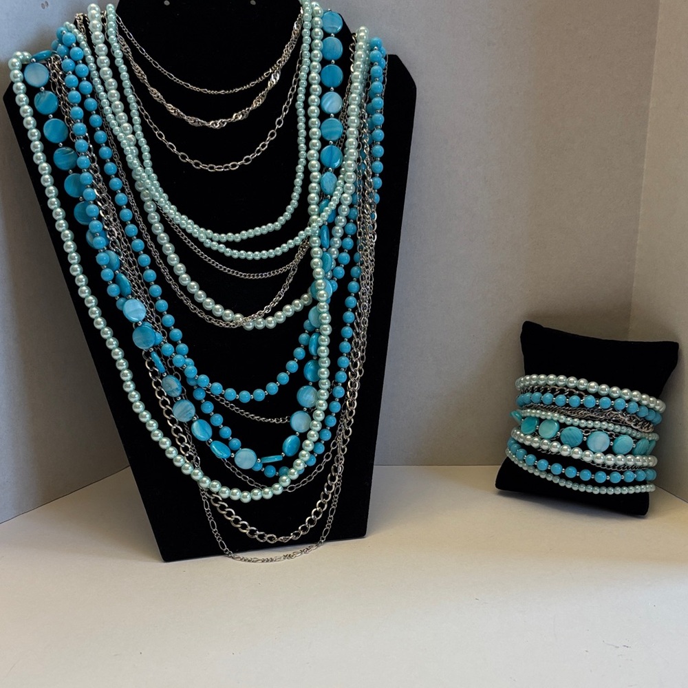 Park Lane Turquoise and Silver Multi‑Strand Necklace Set